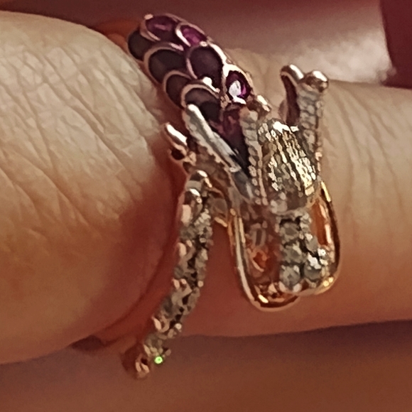 Japanese Dragon ring! Ruby scales sparkling dew point accents - Picture 1 of 5